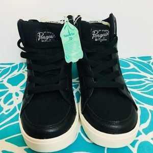 Boys Penguin FAVE High Top Black Leather Size- 1